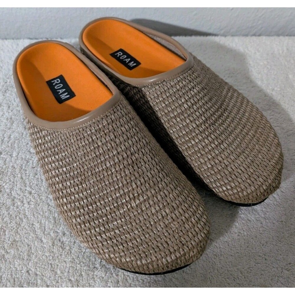 Roam Women's Fuzzy Clog Raffia Mules Size 9 Tan Slipper Shoes Minimalist